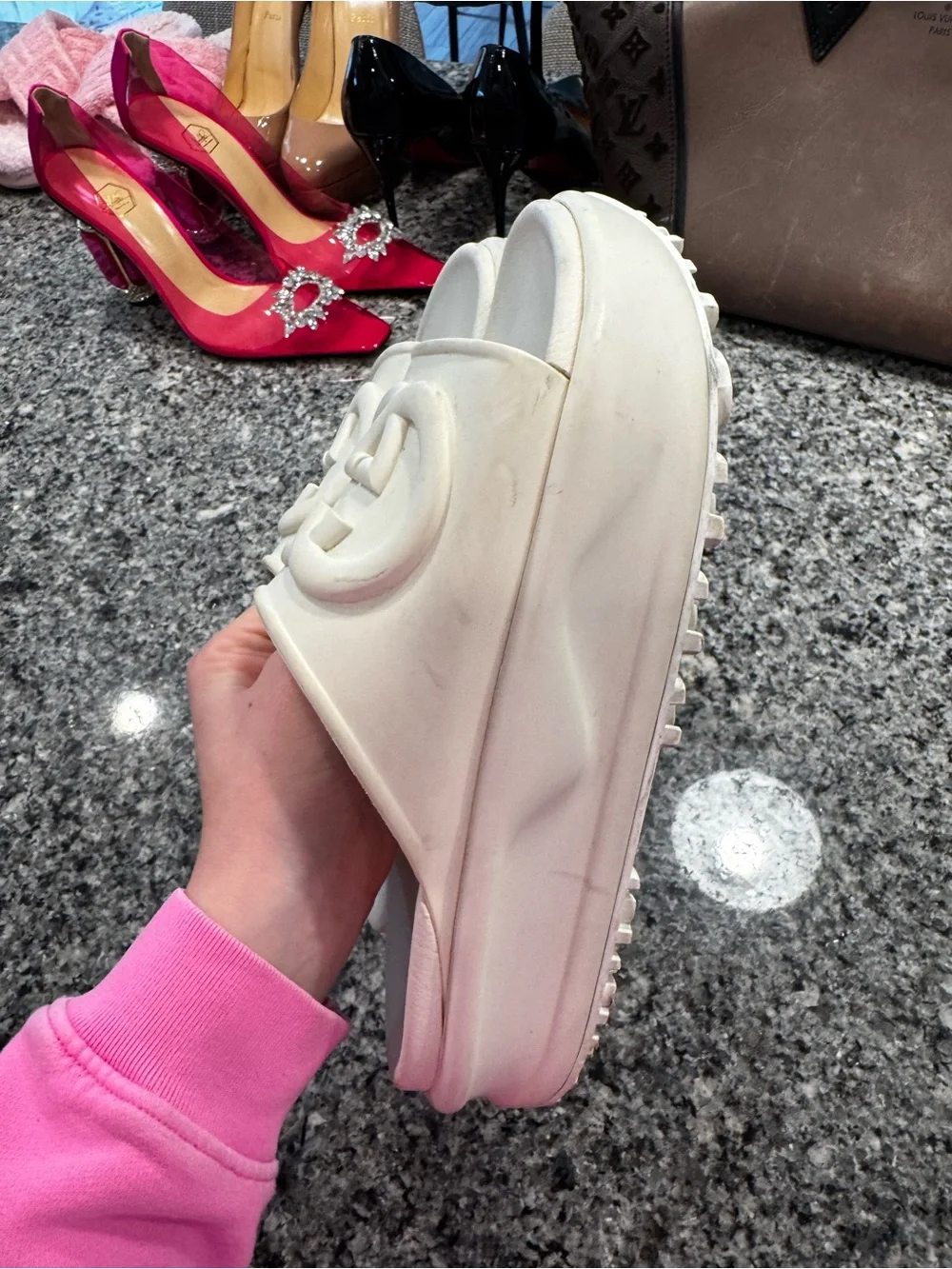 Gucci Cream Rubber Interlocking GG Slide Sandals - Size 41